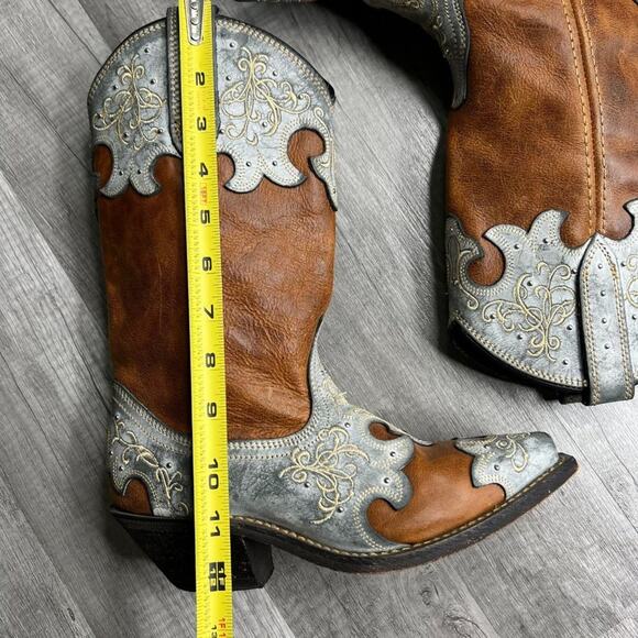 ROCKIN Country Womens Cowgirl Cowboy Western Boots Brown Distressed Leather SZ 5 - Picture 9 of 10